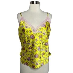 Victoria’s Secret Yellow Floral Satin Lace‑Trim Cami Tank — Y2K